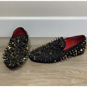 FI-7239 Black Glitter Gold Spikes Slip on Loafer Fiesso by Aurelio Garcia Size 8